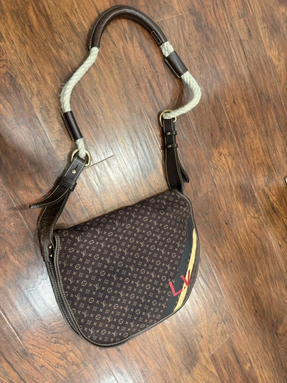 Louis Vuitton Brown Monogram Crossbody with Red and Gold Accent - Picture 3 of 7